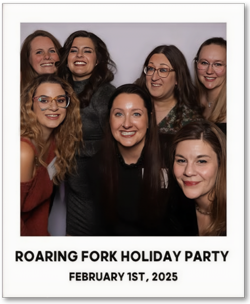 Roaring Fork Restaurant Group Catering Team smiling together at the 2025 company holiday party — your trusted local catering experts based in West Allis, Wisconsin.