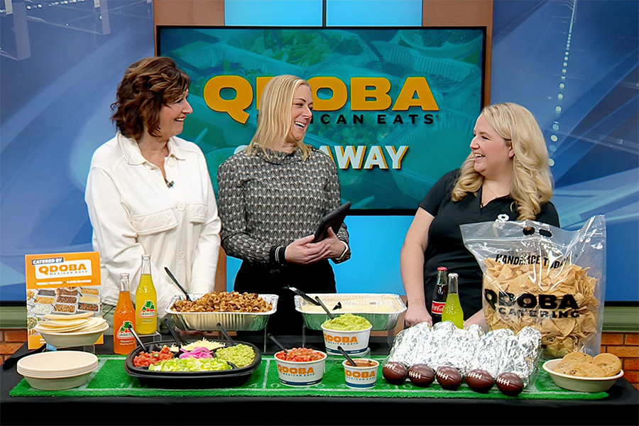 QDOBA Catering live in the WFRV Local 5 Live studio in Green Bay for a Big Game Giveaway segment