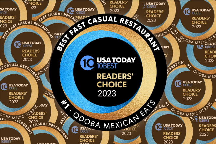 QDOBA's 'Best Fast Casual Restaurant' award from USA Today 10Best Awards, recognizing the restaurant's excellence for the fifth consecutive year. Voted by the public, QDOBA stands out as the leading fast-casual Mexican restaurant, offering easy and quick access to quality food.